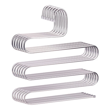 Pants Hangers Non-Slip S-Shape Trousers Hangers Stainless Steel & Rubber Clothes Hangers Closet Storage Organizer for