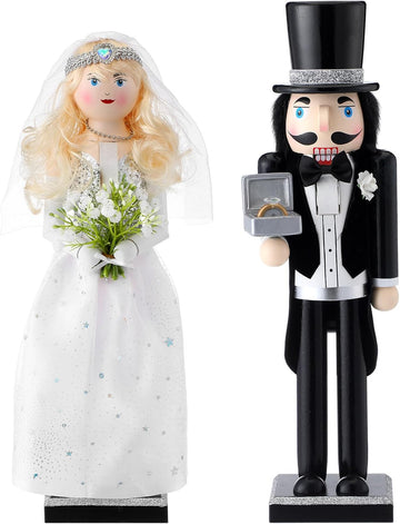 15'' Bride and Groom Nutcracker Set Wedding Couple Figurines Table Decor