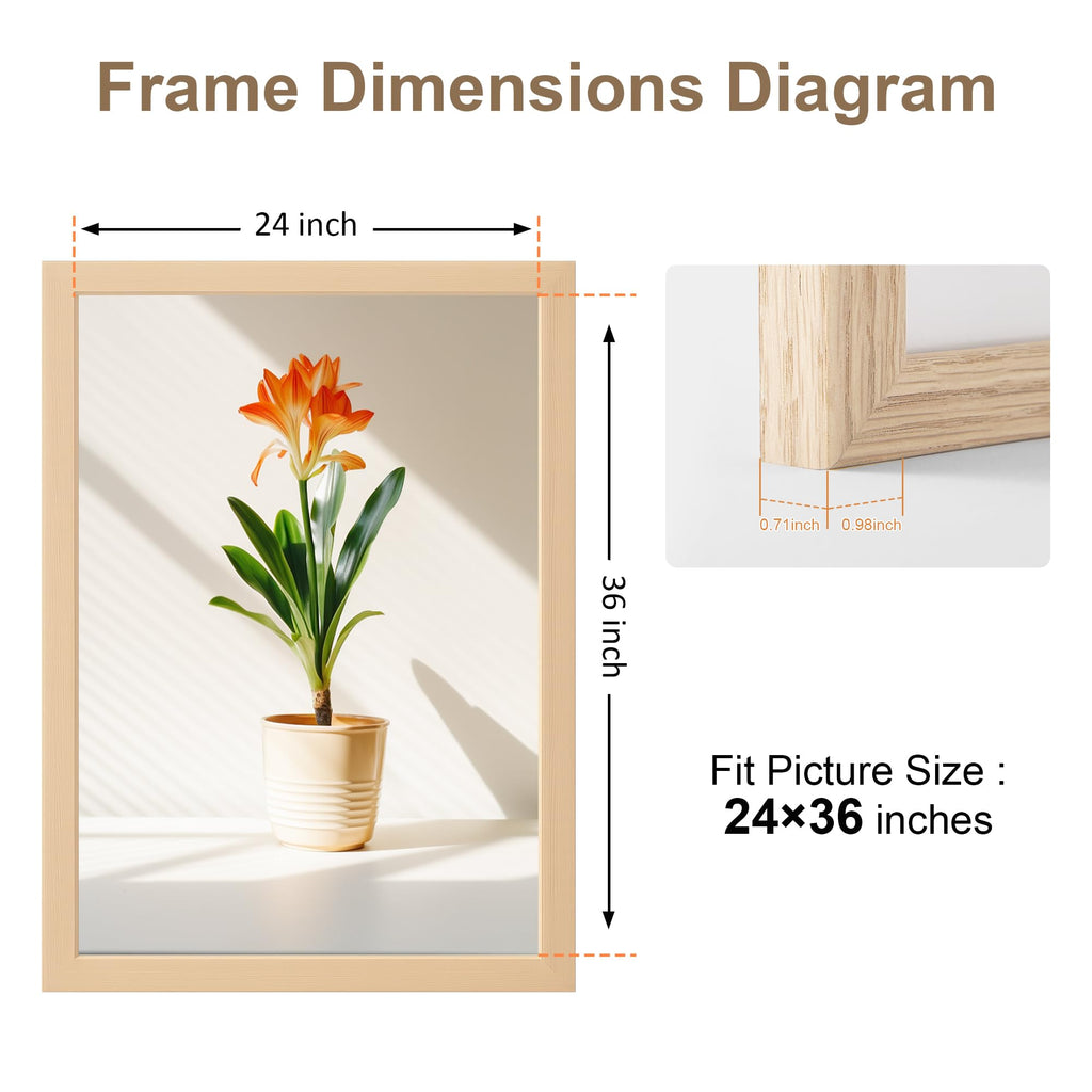 24x36 Poster Frame Natural Wood with Plexiglass, 2 Pack