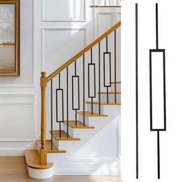 10 Pack Rectangular Hollow Stair Spindles, Wrought Iron Balusters 44" x1/2" Deck Balusters & Stair Railing - Metal