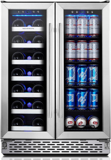 Wine and Beverage Refrigerator, 24’’ Wine Cooler- 20 Bottles&78 Cans, Built