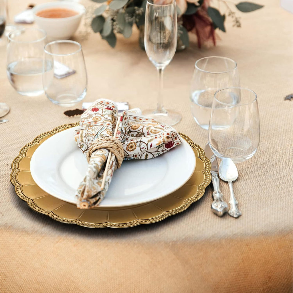 Inch Gold Charger Plates, Glam Dinner Chargers, Heavy Duty and Reusable Plastic Plates for Wedding - Set of 12