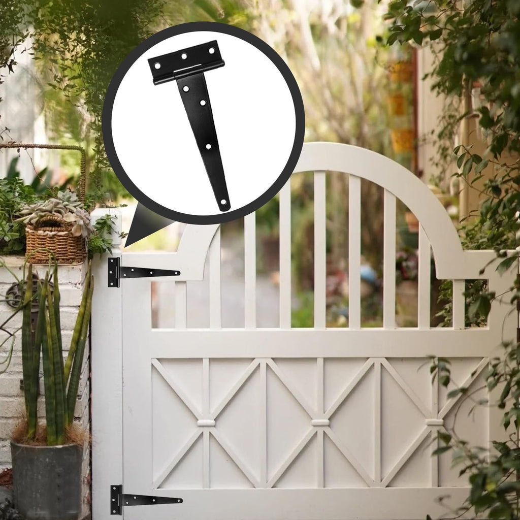 Heavy Duty T-Strap Hinge, Black, 8 Inch, 6 pcs