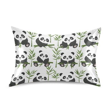 Cute Panda Bamboo Satin Pillowcase Soft Silky Pillow Cases Anti-Wrinkle with Envelop Closure King Size 40 x 20 Inches