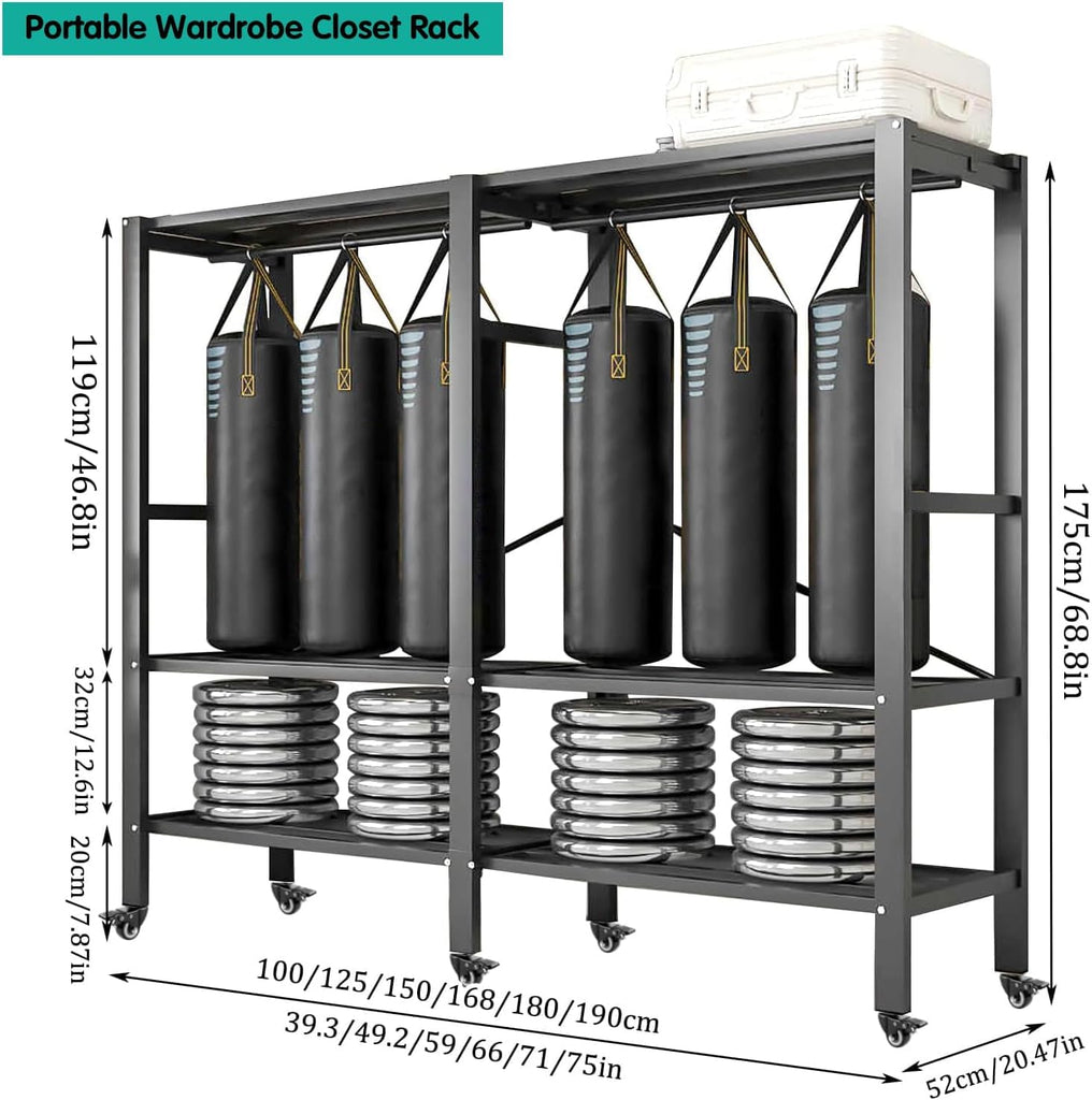 Heavy Duty Portable Closet with Cover Foldable Covered Clothes Rack for Hanging Clothes Armoire Wardrobe Closet