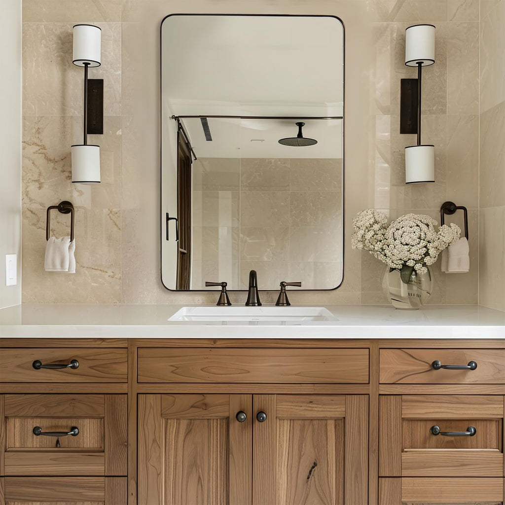 Wall Mirror, 20"x28"Brushed Bronze Bathroom Mirror, Rounded Rectangle Mirror in Premium Stainless Steel Metal Frame