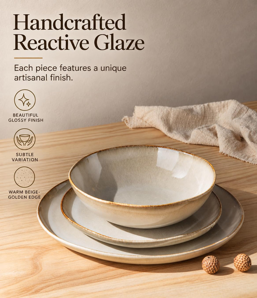 Stoneware Dinnerware Sets for 6,18 Piece Rustic Plates and Bowls Set