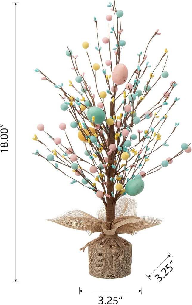 Easter Eggs Table Tree with Burlap Base Decorative Table Tree Decor for Spring Easter Party Supplies Props,18" H