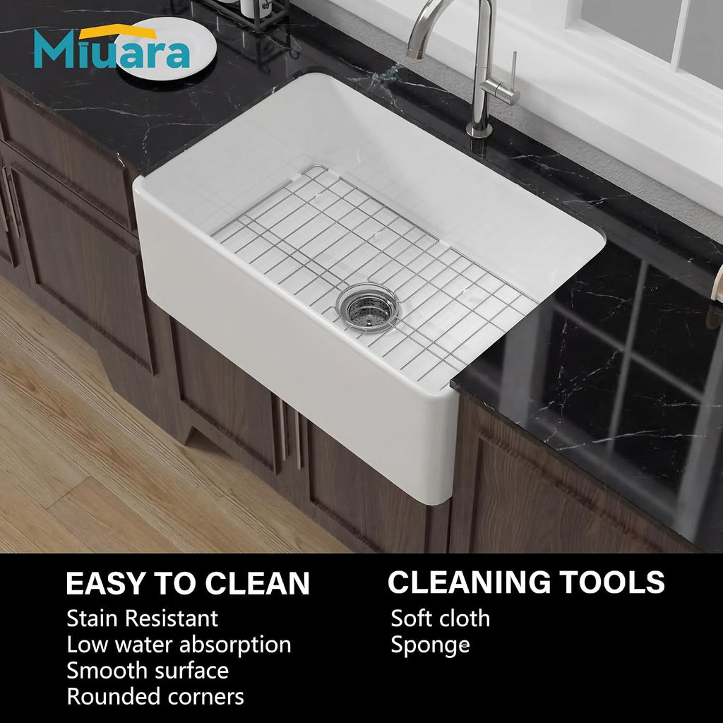 Farmhouse Sink 27 x 18 Inch White Fireclay Apron Front Kitchen Sink | & laundry,Heavy duty single bowl, Resistant to