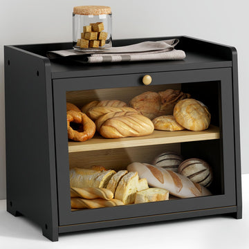 Countertop, 2 Tier Large Breadbox Modern Black