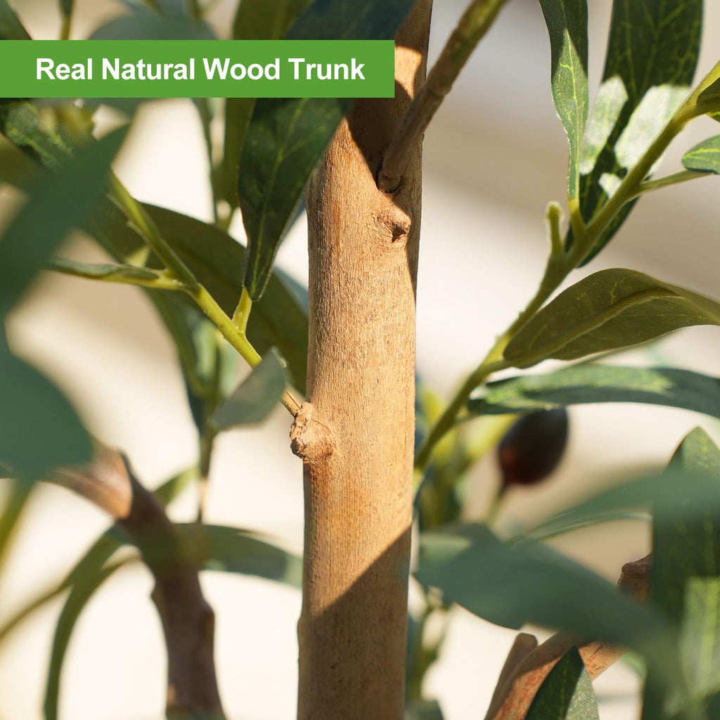 Faux Olive Tree 6FT - Tall Artificial Plants Indoor with Real Wood Trunk & Seagrass Basket, Lifelike Silk Leaves &