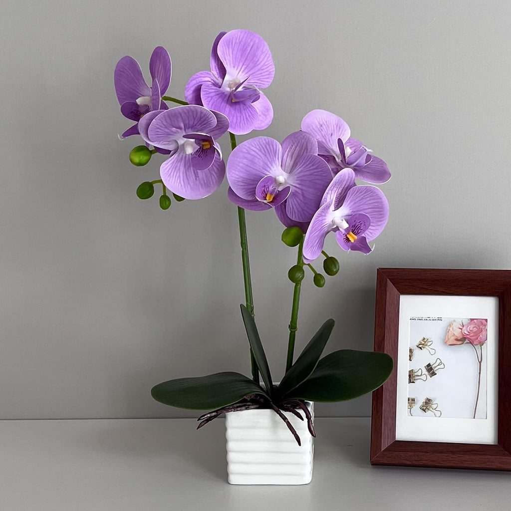 Artificial Orchids Decor Indoor with Vase Orchids Artificial Flowers Light Purple Orchid Height 14 inches
