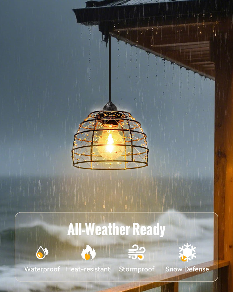 Solar Pendant Light Indoor Outdoor 4/6/8H Timer Set of 2 Remote