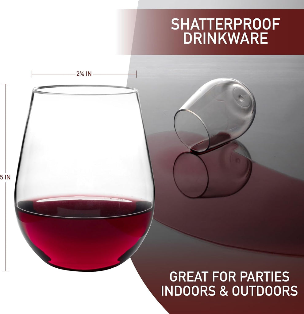 Unbreakable Tritan Wine Glasses, 20 oz (Set of 8) - Shatterproof, Crystal-Clear, BPA-Free Plastic Tumblers - Indoor &