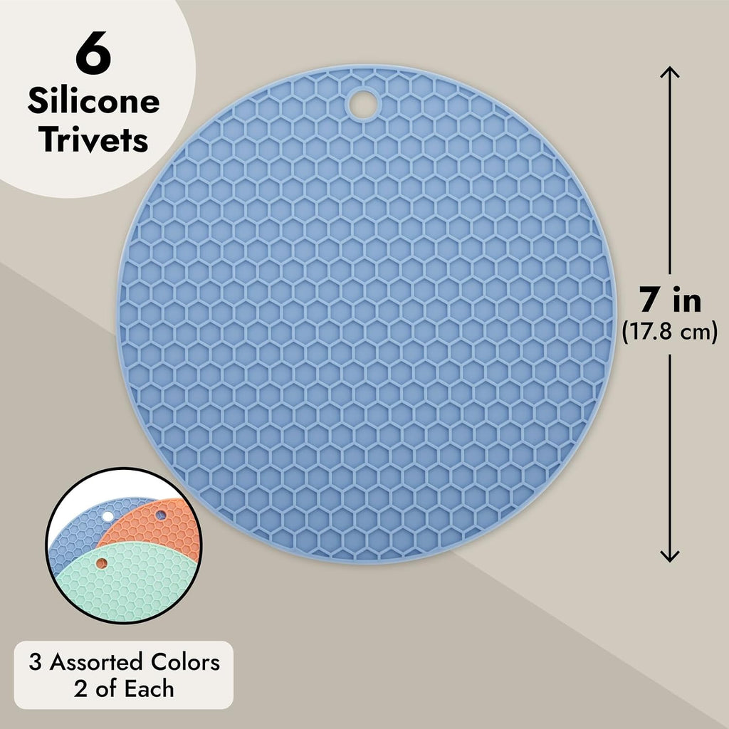 Round Silicone Trivets - 600°F Heat Resistant & Oven Safe Silicone Trivet Mat - Dishwasher Safe Countertop Mat - Set - Set of 6
