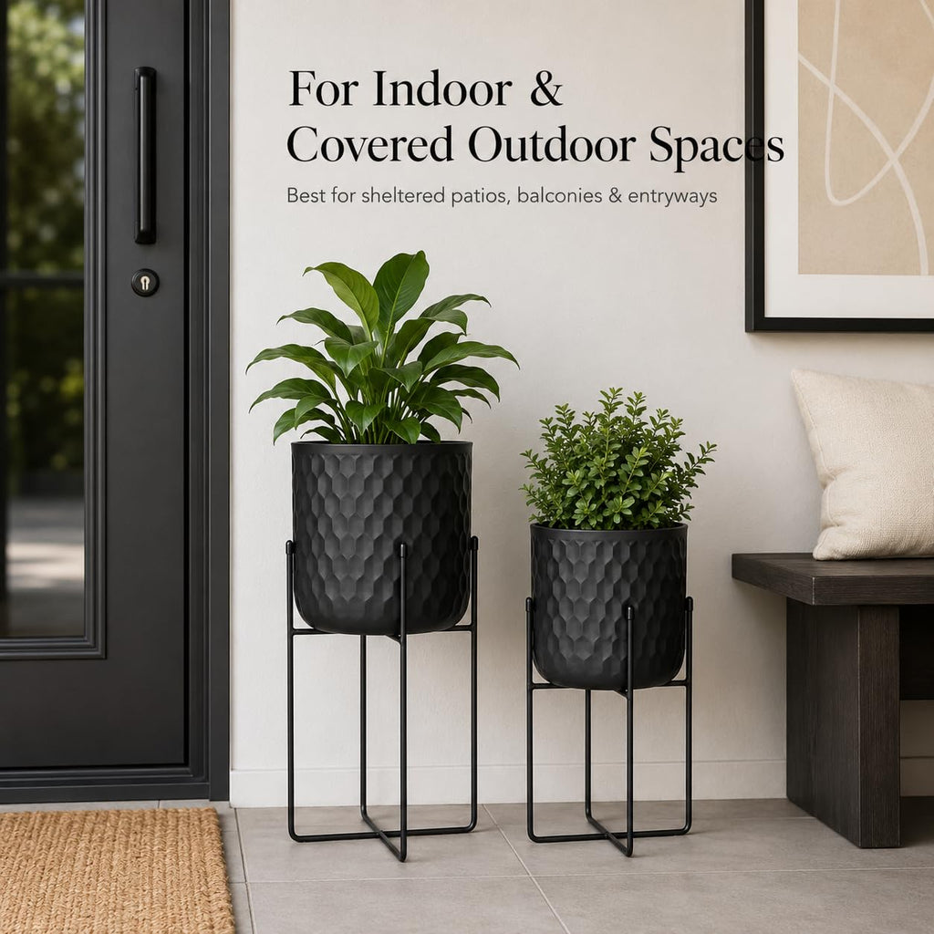 Set of 2 Planters with Stand Indoor Otdoor Metal Plant Stand 8 * 8 &7 * 7 "Modern Planters Flower Pots Corner Kitchen