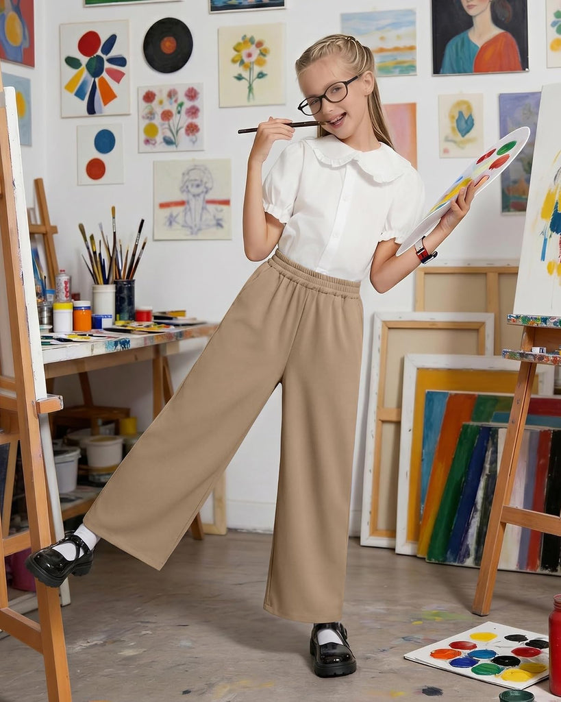 Girls Wide Leg Loose Pants Straight Plain Casual Uniform Long Pant for School Street Outgoing Kids Girls