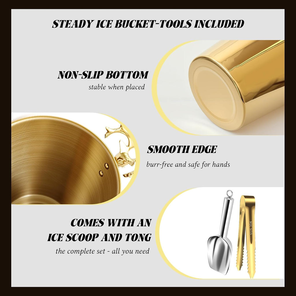 Champagne Bucket with Stand,Ice Bucket kits with Stand (Antler Gold, 1 pack)
