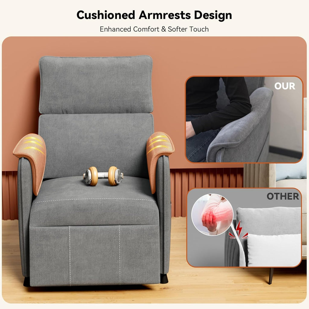 Recliner Chair，Electric Adjustable Chenille Recliner with Remote Control and Padded Backrest,Home Theater Recliner