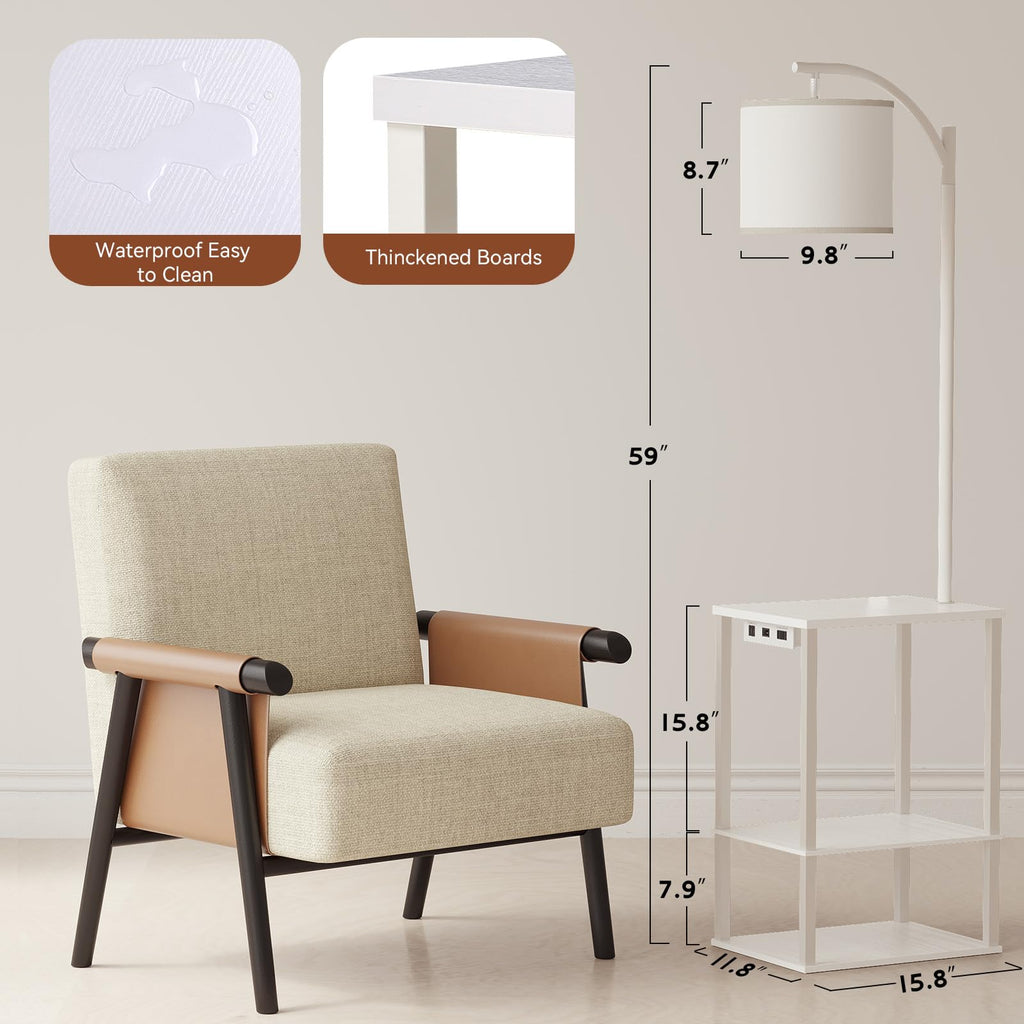 Floor Lamp with Table Shelves, End Side Table