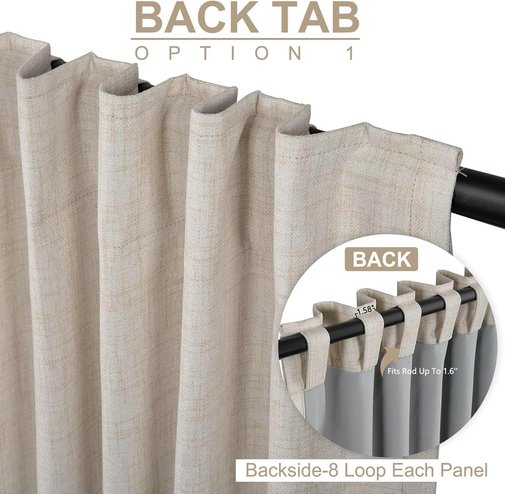 Linen Textured Total Blackout Curtains for Bedroom 84 Inches Long, Back Tab/Rod Pocket Living Room Drapes, Thermal