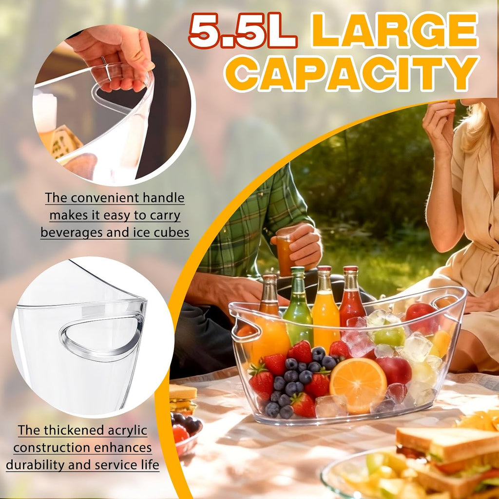 Ice Bucket , Clear Acrylic Ice Wine Buckets for Parties, Beverage Tub - Set of 2
