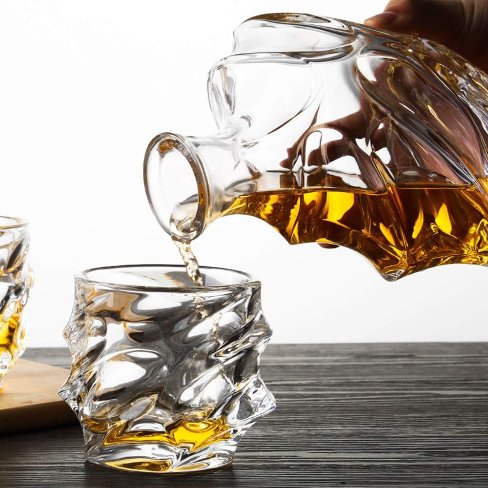 Glass Decanter with Airtight Geometric Stopper - Whiskey Decanter for Wine, Bourbon, Brandy, Liquor, Juice, Water
