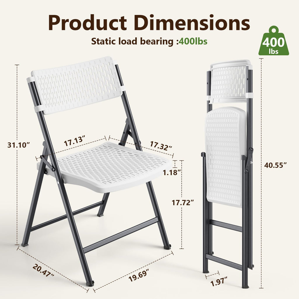 Folding Chairs 16 Pack, White Folding Chairs with Breathable Plastic Mesh Back & Seat, Sturdy Metal Frame Support up
