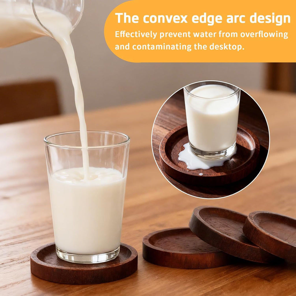 Wood Coasters for Drinks with Holder for Table Decor - Set of 4