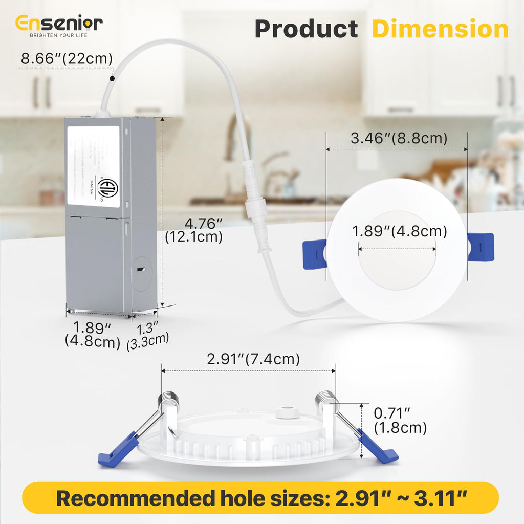 16 Pack 3 Inch LED Recessed Ceiling Light, Dimmable, 2700K-5000K 5CCT, 500LM 6W 120V, High Brightness Canless Wafer