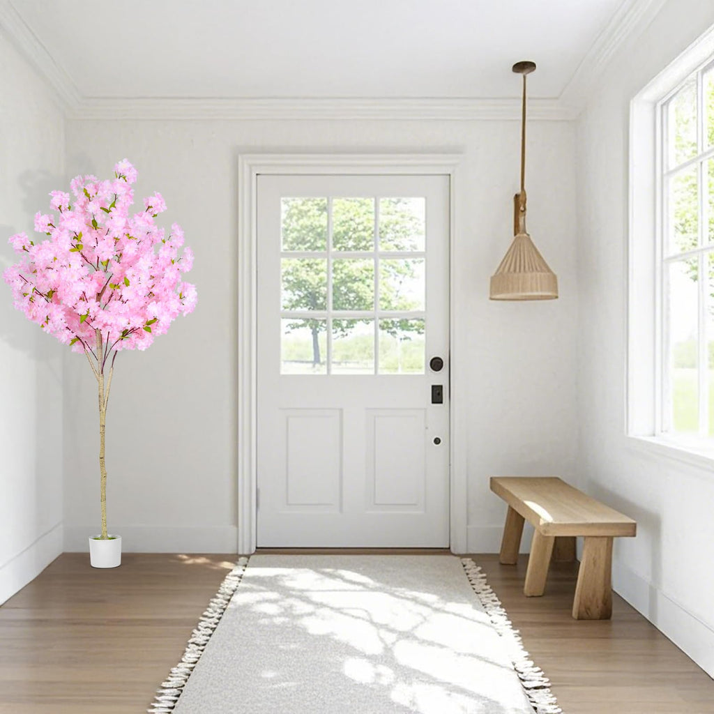 6FT Artificial Cherry Blossom Tree, Tall Fake Flower Tree with Realistic Pink Sakura Pot, Blooming Fake Plants