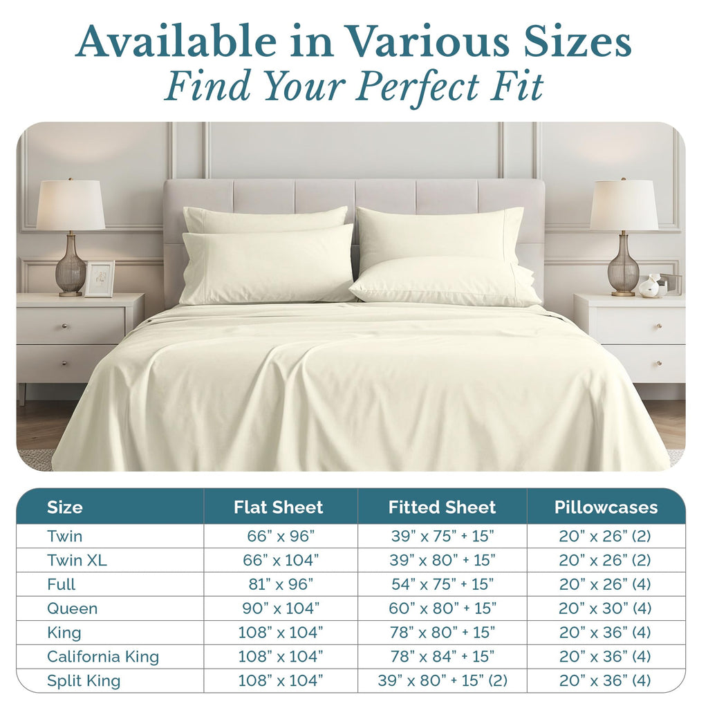 Cal King Size Bed Sheets, 100% Cotton 6 Piece Sheet Set with 500 Thread Count Smooth Sateen Finish, Soft Cotton Sheet