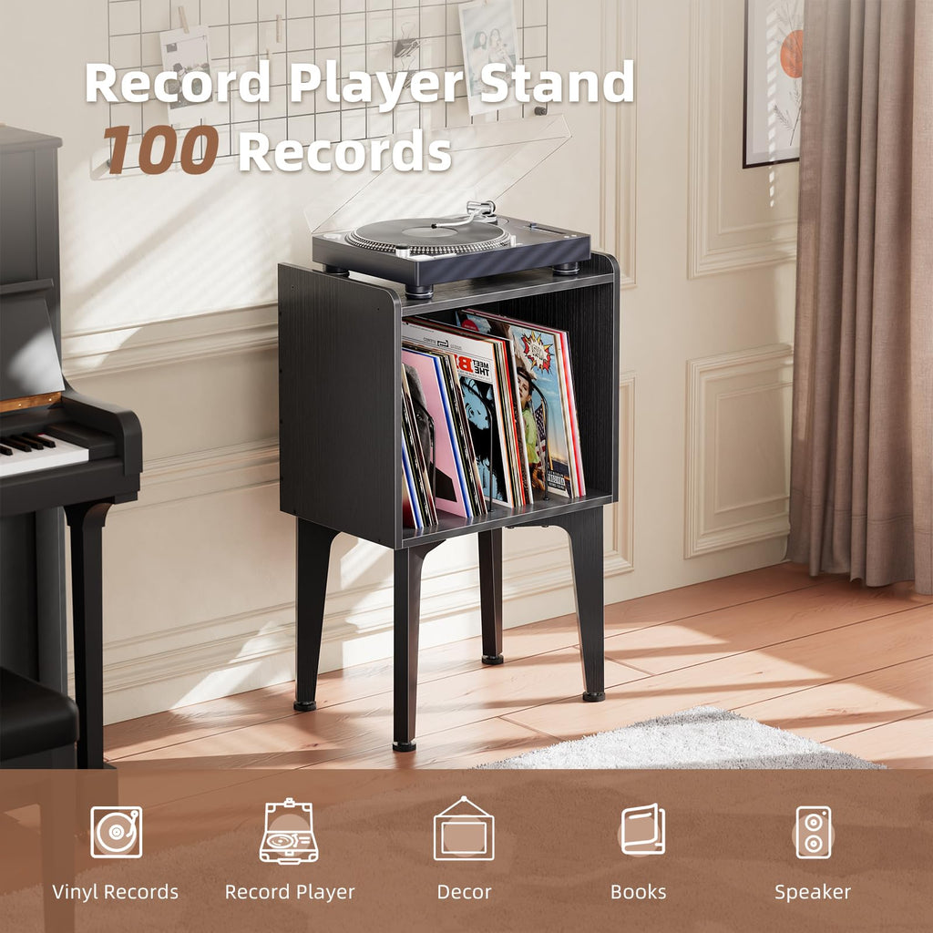 Record Player Stand, Vinyl Record Storage Table, Black