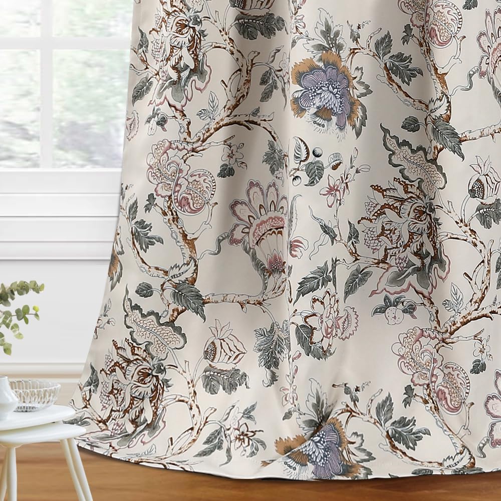 Blackout Curtains 96 Inch Length 2 Panels Set Floral Print Curtain Drapes for Living Room Thermal Insulated Grommet