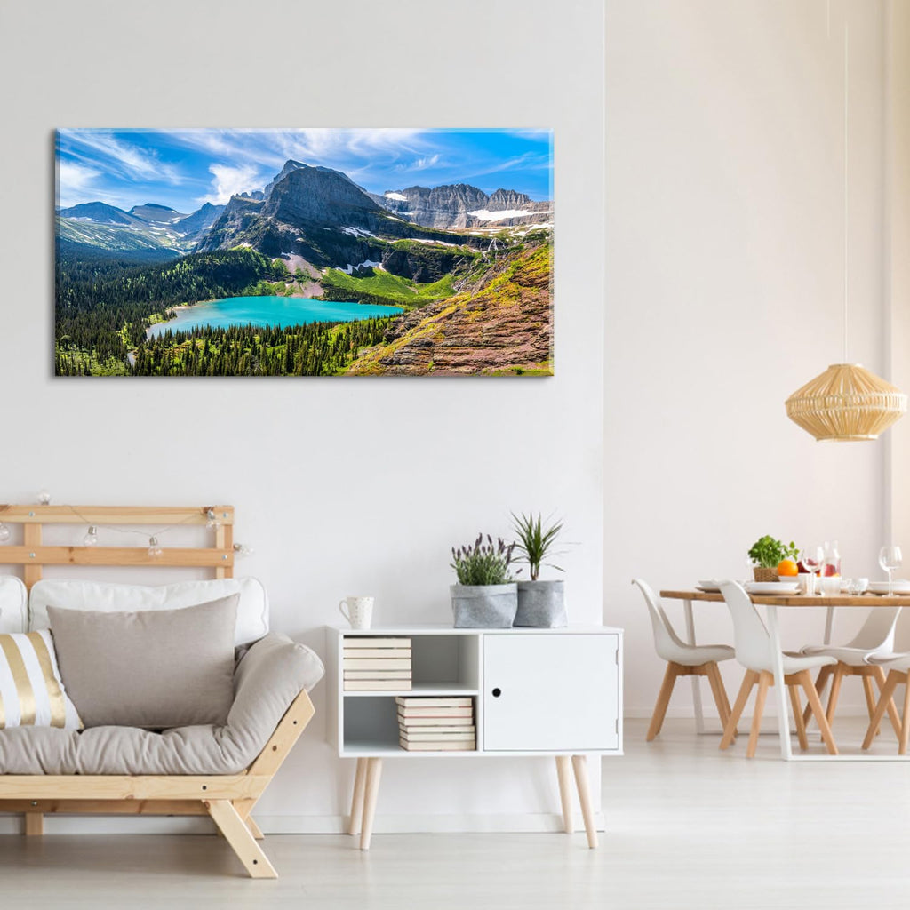 Mountain Canvas Wall Art Teal Saint Mary Lake Landscape Wall Decor Glacier National Park Canvas Poster Modern Nature