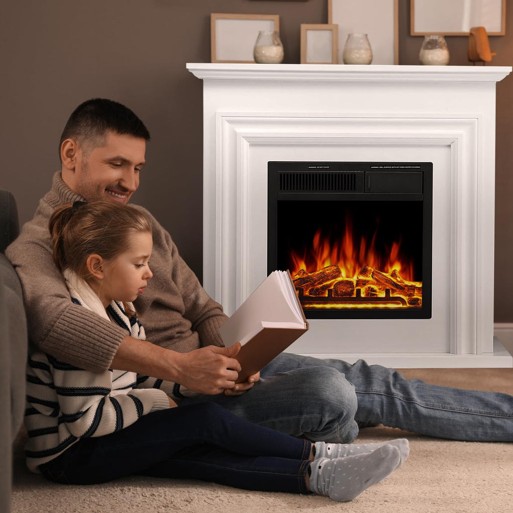 36" Electric Fireplace Mantel Freestanding Electric Fireplace, Remote Control, Adjustable Led Flame, 750W/1500W White