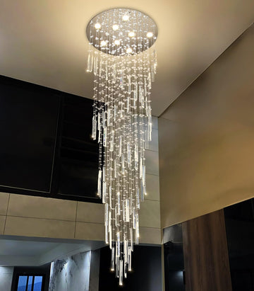 D24'' x H78'' Modern Crystal Chandelier High Ceiling Chandeliers Glam Chandelier Large Raindrop Chandeliers LED