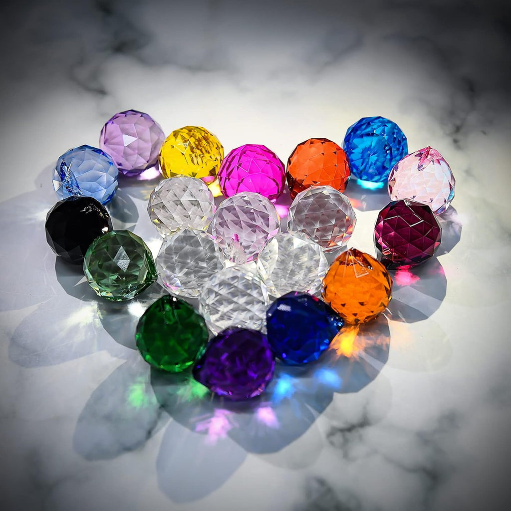 Crystal Sun Catcher Suncatcher Prism Ball Assorted Colors - 20 Pack, 0.8"/20mm, Rainbow Maker, Crystal Beads