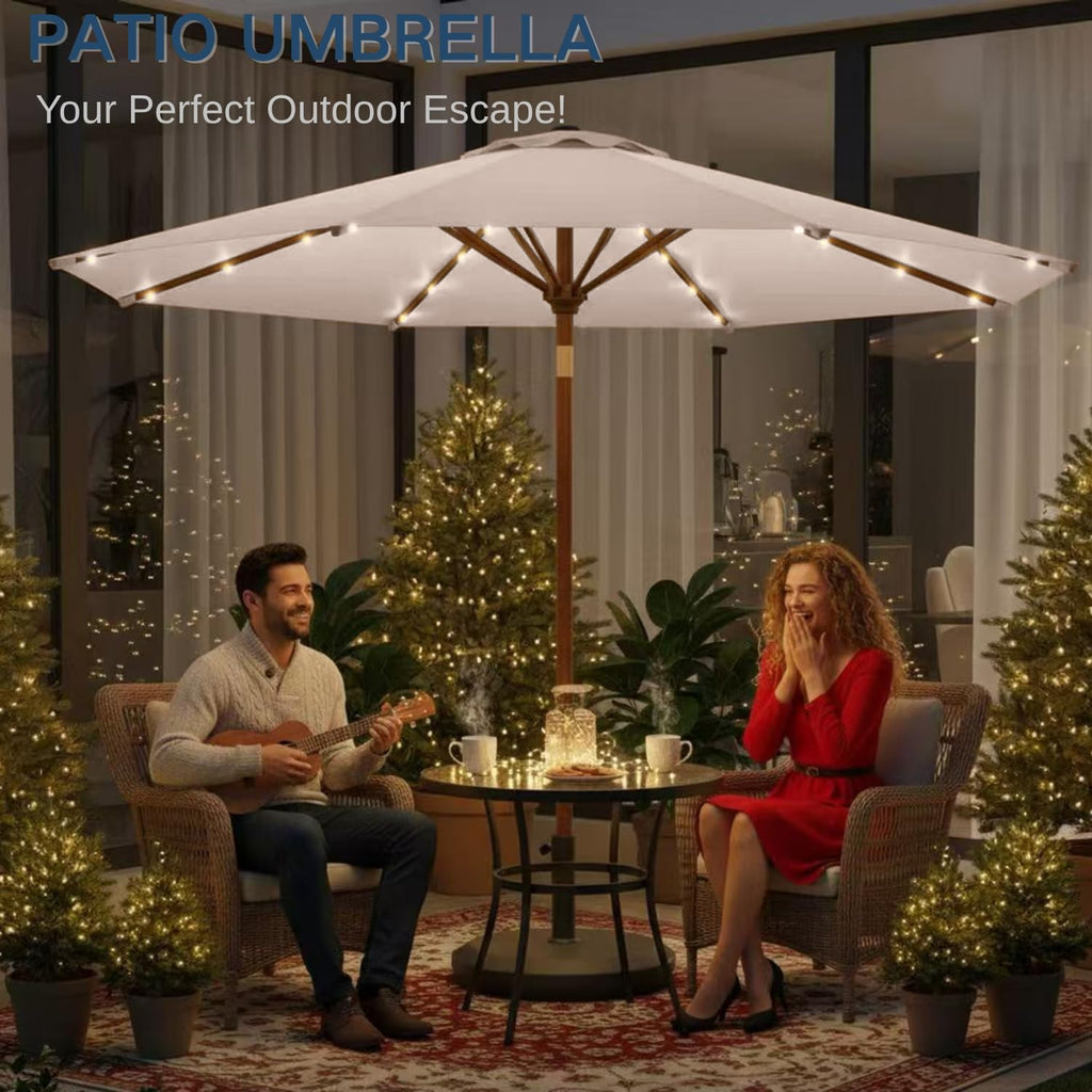 9' Solar LED Patio Umbrella with Tilt & Crank|8 Sturdy Ribs,UV Protection,Outdoor Market Table Umbrella