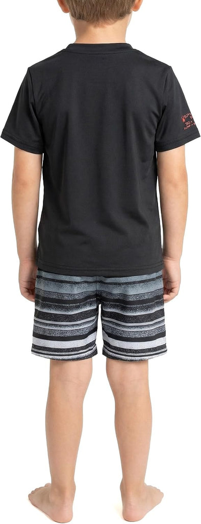 Boys' piece Swim Set - Short Sleeve Rash Guard & Swim Trunks, UPF 30+, Quick-Dry-Little Boys