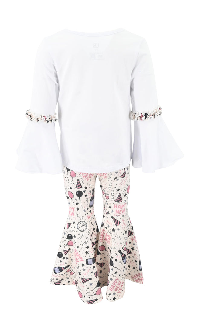 Girls 2 Piece New Years Bell Bottom Leggings Outfit with Bell Sleeved Shirt Kid and Toddler Clothes Set