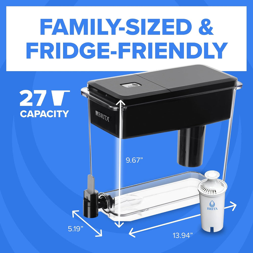 X-Large 27 Cup Water Dispenser, Includes 1 Filter, Black