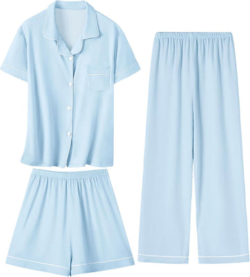 Girls 3 Piece Smooth Pajama Set Soft Sleepwear Loungewear