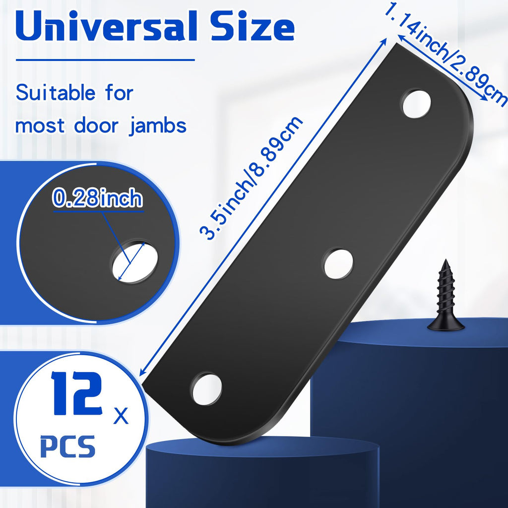 12 Set Black Door Hinge Filler Plates 3.5 inch, with 18 Screws