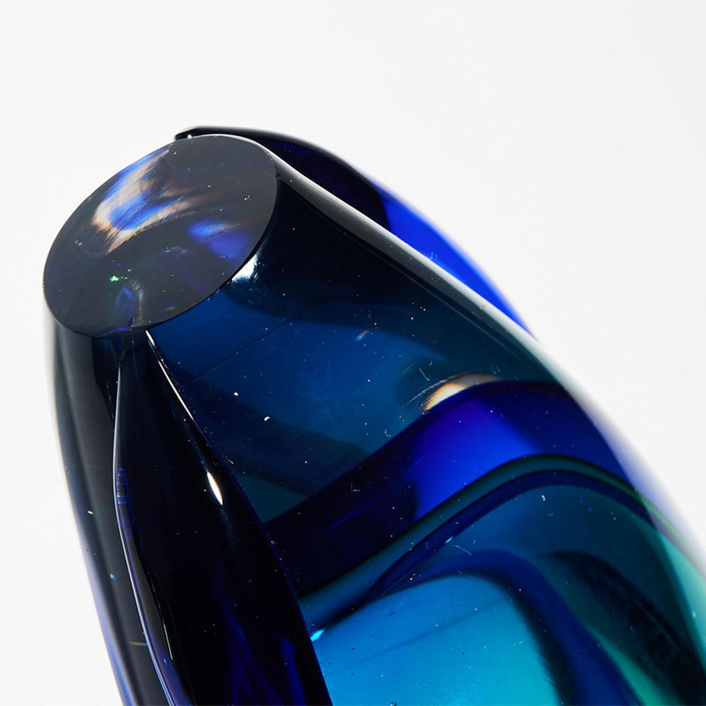 Hand Blown Sommerso Oval Art Glass Vase for Decor 10 inch Tall Centerpiece Table Decoration Emerald Green