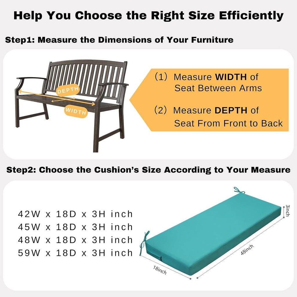 Outdoor Bench Cushion Waterproof | Bench Cushions for Outdoor Furniture, Patio Porch Swing Replacement Seat Pad with