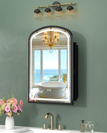 20" x 28" Black LED Bathroom Medicine Cabinet Mirror, Lighted Medicine Cabinets with Mirrors and Storage Wall Mount &