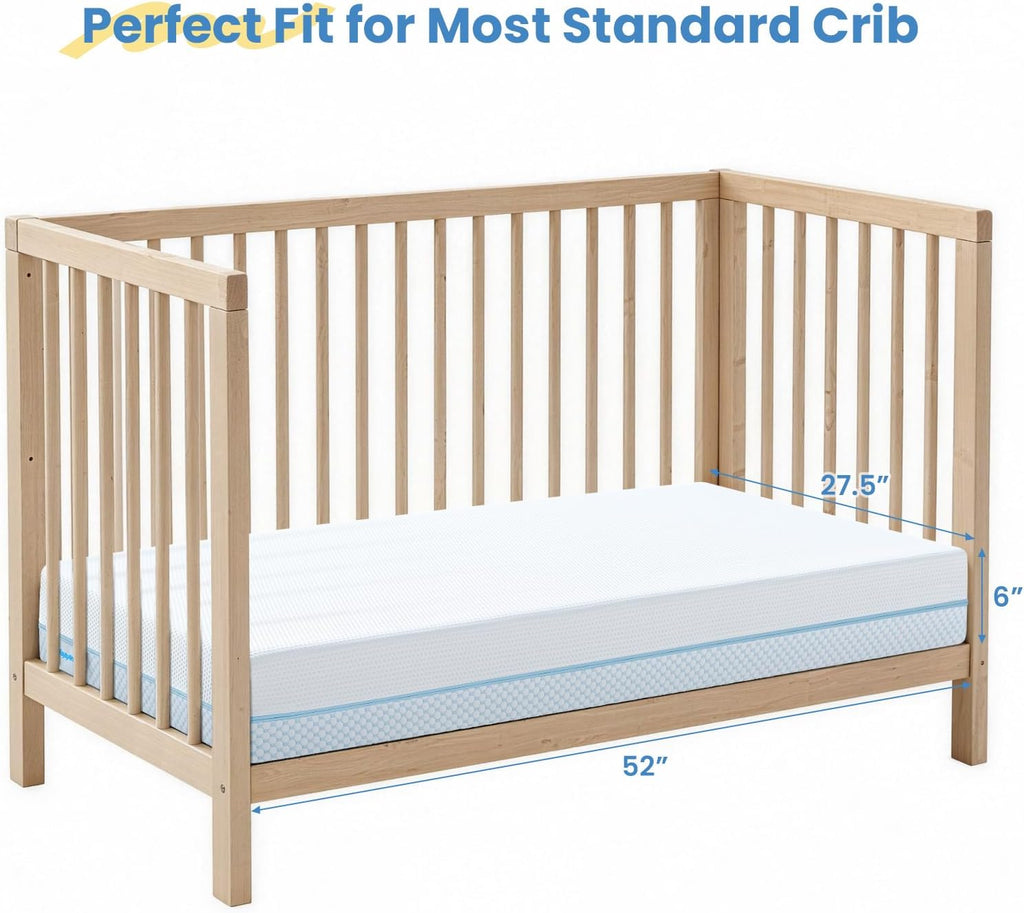 Dual-Sided Crib Mattress 52x27.5x6, Cooling Temperature Balance Removable Cover, Infant Support Foam, CertiPUR-US