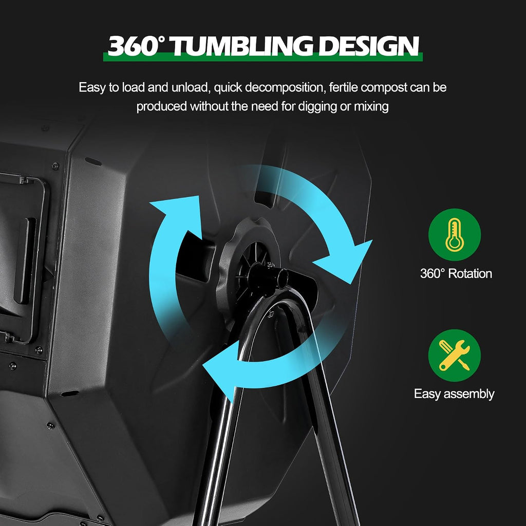 43 Gallon Compost Tumbler Bin Composter Dual Chamber BPA Free Compost Bin Outdoor Rotating Garden Yard Waste Bins