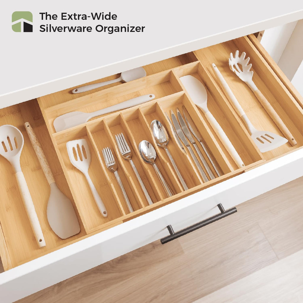 Silverware & Utensil Drawer Organizer, 18.5-33 in, Bamboo